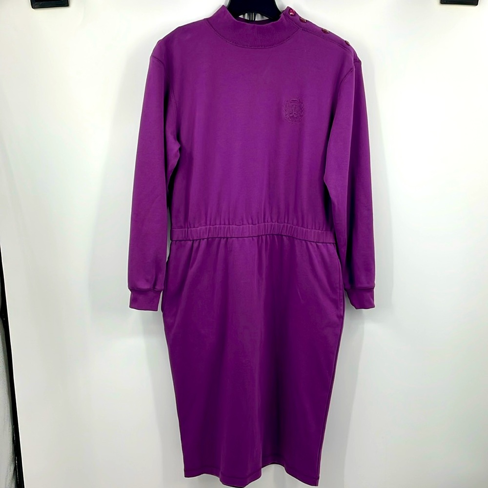 Vintage 80s 90s Hunt Club Purple Mock Neck Sweatshirt Dress Size 12 M